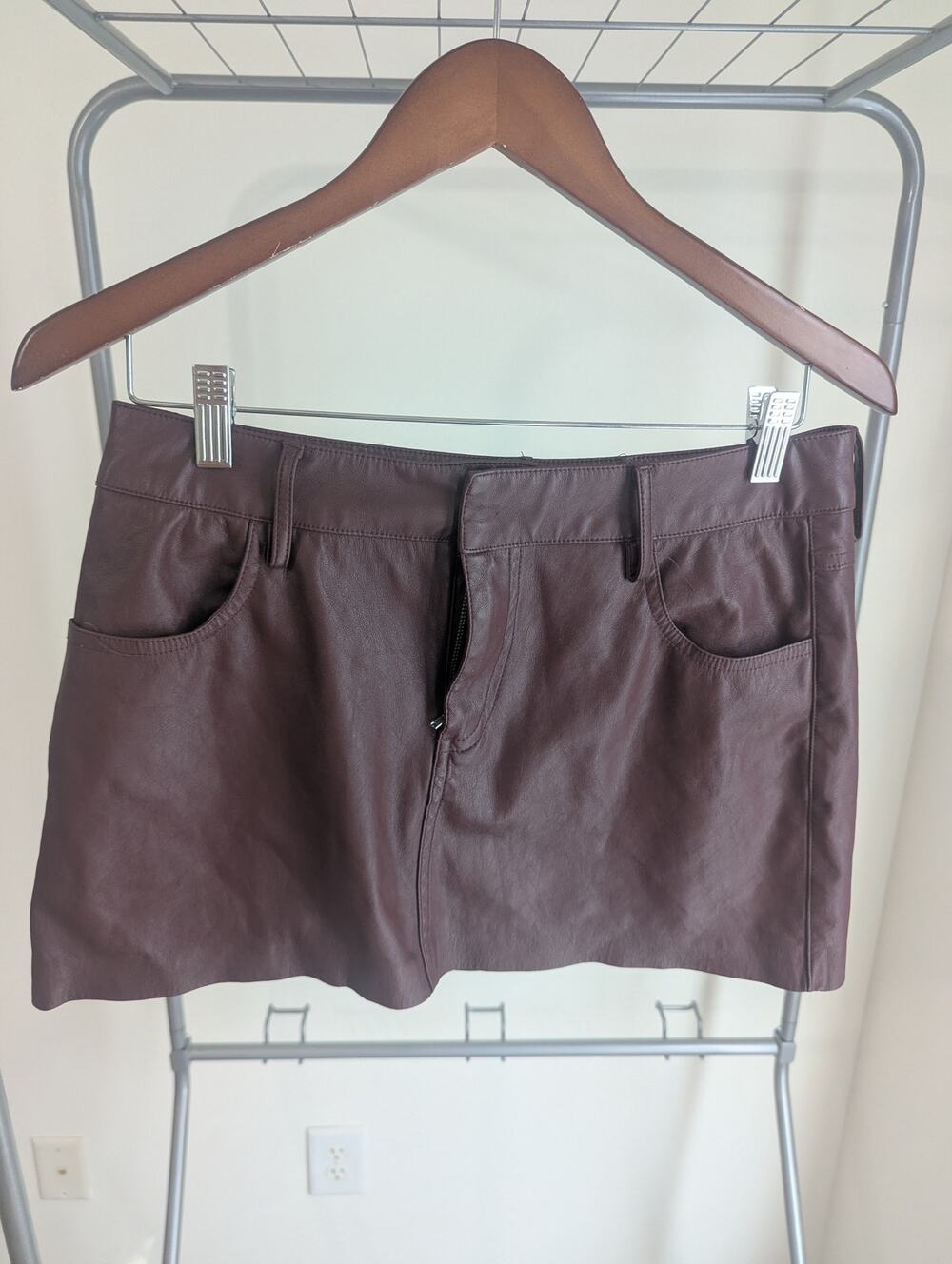 Mustard Seed Burgundy Faux Leather Mini Skirt Size M Y2K Vegan Leather
